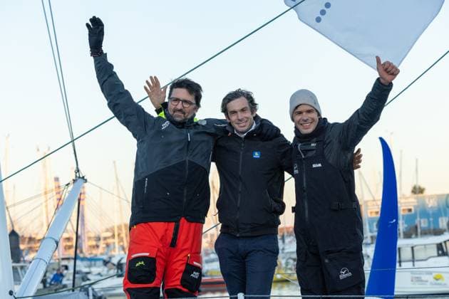 VOILE : Arrivee VendÃ e Globe 2024 2025 - Les Sables d Olonne - 17 01 2025 Le Podium du VendÃ e Globe 2024-2025 - Yoann Richomme (2eme), Charlie Dalin (1er) et Sebastien Simon (3eme) - Les Sables d Olonne le 17 01 2025  Copyright: xAlexisxCourcouxx