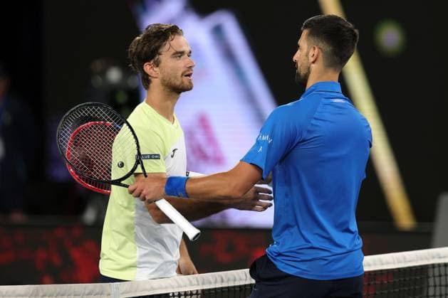 Tomas Machac of Czech Republic congratulates Novak Djokovic of Serbia after the match Australian Open, Day Six, Tennis, Melbourne Park, Melbourne, Australia - 17 Jan 2025  Copyright: xRachelxBach Shutterstockx 15102642ep