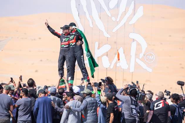 DAKAR 2025 - CEREMONY AND FINISH PODIUM 201 AL RAJHI Yazeed (sau), GOTTSCHALK Timo (ger), Toyota, Yazeed Racing, Overdrive Racing, FIA W2RC, Ultimate, celebrates his win during the Ceremony and Finish Podium of the Dakar 2025 on January 17, 2025 in Subaytah, Saudi Arabia - SubaytahSaudi Arabia  Copyright: xJULIENxDELFOSSEx