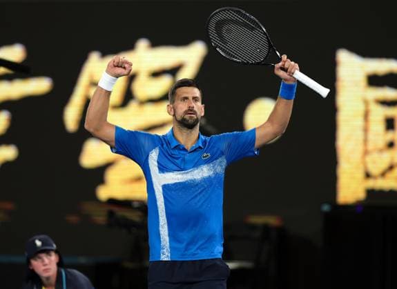 Novak Djokovic of Serbia celebrates winning the match Australian Open, Day Six, Tennis, Melbourne Park, Melbourne, Australia - 17 Jan 2025  Copyright: xRachelxBach Shutterstockx 15102642fk