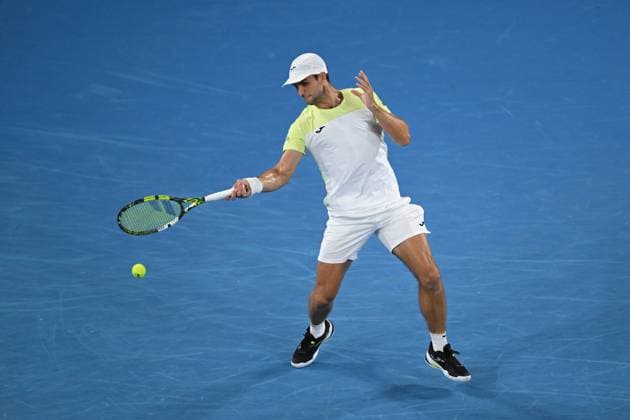 TENNIS AUSTRALIAN OPEN, Aleksandar Vukic of Australia returns during his round three match against Jack Draper of Great Britian during the 2025 Australian Open at Melbourne Park in Melbourne, Friday, January 17, 2025. ( NO ARCHIVING, EDITORIAL USE ONLY, NO USE IN BOOKS WITHOUT CONSENT MELBOURNE VICTORIA AUSTRALIA  Copyright: xLUKASxCOCHx 20250117197553085820