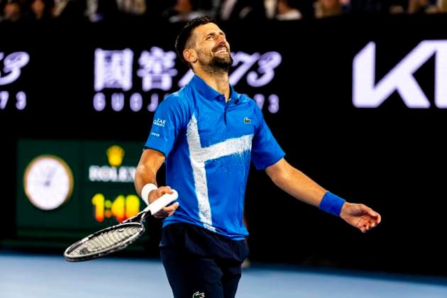 MELBOURNE, VIC - JANUARY 17: Novak Djokovic of Serbia shows his frustration during Round 3 of the 2025 Australian Open on January 17 2025, at Melbourne Park in Melbourne, Australia. (Photo by Jason Heidrich Icon Sportswire) TENNIS: JAN 17 Australian Open EDITORIAL USE ONLY Icon250117257