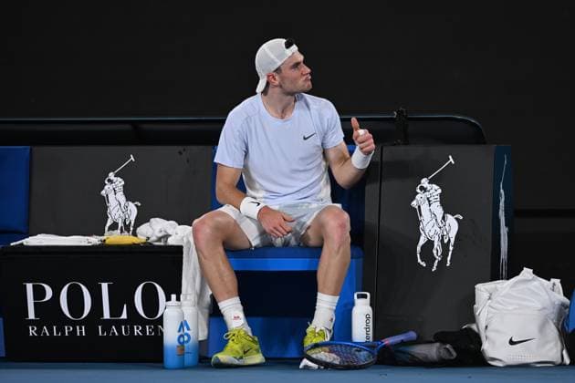 TENNIS AUSTRALIAN OPEN, Jack Draper of Great Britian reacts during his round three match against Aleksandar Vukic of Australia during the 2025 Australian Open at Melbourne Park in Melbourne, Friday, January 17, 2025. ( NO ARCHIVING, EDITORIAL USE ONLY, NO USE IN BOOKS WITHOUT CONSENT MELBOURNE VICTORIA AUSTRALIA  Copyright: xLUKASxCOCHx 20250117162625605789