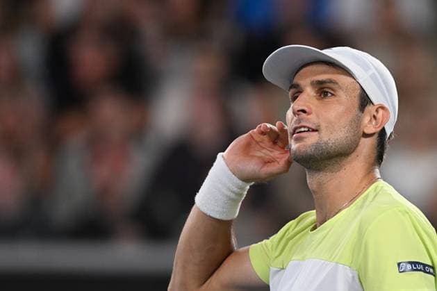 TENNIS AUSTRALIAN OPEN, Aleksandar Vukic of Australia reacts during his round three match against Jack Draper of Great Britain during the 2025 Australian Open at Melbourne Park in Melbourne, Friday, January 17, 2025. ( NO ARCHIVING, EDITORIAL USE ONLY, NO USE IN BOOKS WITHOUT CONSENT MELBOURNE VICTORIA AUSTRALIA  Copyright: xLUKASxCOCHx 20250117173897255131
