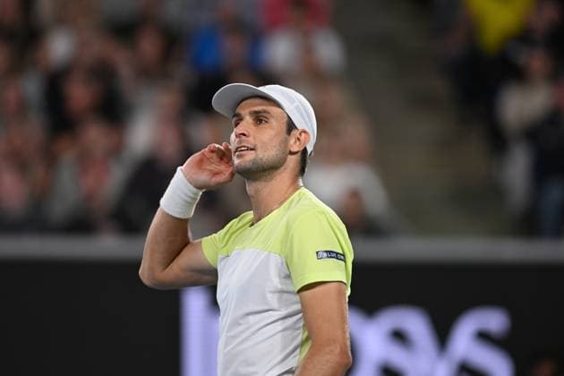 TENNIS AUSTRALIAN OPEN, Aleksandar Vukic of Australia reacts during his round three match against Jack Draper of Great Britain during the 2025 Australian Open at Melbourne Park in Melbourne, Friday, January 17, 2025. ( NO ARCHIVING, EDITORIAL USE ONLY, NO USE IN BOOKS WITHOUT CONSENT MELBOURNE VICTORIA AUSTRALIA  Copyright: xLUKASxCOCHx 20250117193488433243