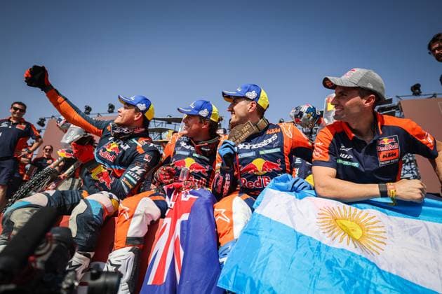 DAKAR 2025 - STAGE 12 CANET Edgar (spa), KTM, Bas World KTM Racing Team, FIM W2RC, Rally2, SANDERS Daniel (aus), KTM, Red Bull KTM Factory Racing, FIM W2RC, RallyGP, BENAVIDES Kevin (arg), KTM, Red Bull KTM Factory Racing, RallyGP, BENAVIDES Luciano (arg), KTM, Red Bull KTM Factory Racing, RallyGP, portrait during the Stage 12 of the Dakar 2025 on January 17, 2025 around Subaytah, Saudi Arabia - SubaytahSaudi Arabia Copyright: xANTONINxVINCENTx