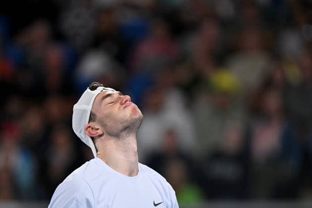 TENNIS AUSTRALIAN OPEN, Jack Draper of Great Britain reacts during his round three match against Aleksandar Vukic of Australia during the 2025 Australian Open at Melbourne Park in Melbourne, Friday, January 17, 2025. ( NO ARCHIVING, EDITORIAL USE ONLY, NO USE IN BOOKS WITHOUT CONSENT MELBOURNE VICTORIA AUSTRALIA  Copyright: xLUKASxCOCHx 20250117145327663943