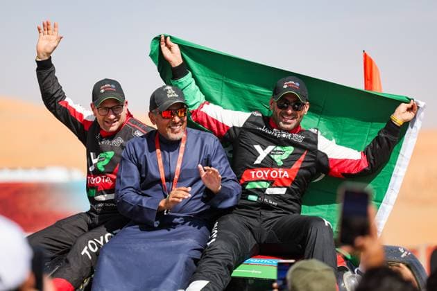 Motorsport, Rallye Dakar, Yazeed Al Rajhi und Timo Gottschalk Sieger der Automobilwertung DAKAR 2025 - STAGE 12 SAR Prince Khalid Bin Sultan Al Abdullah Al-Faisal, Prà sident de la Saudi Automobile & Motorcycle Federation and Saudi Motorsport Company, portrait 201 AL RAJHI Yazeed (sau), GOTTSCHALK Timo (ger), Toyota, Yazeed Racing, Overdrive Racing, FIA W2RC, Ultimate, during the Stage 12 of the Dakar 2025 on January 17, 2025 around Subaytah, Saudi Arabia - SubaytahSaudi Arabia Copyright: xANTONINxVINCENTx