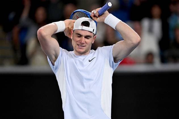TENNIS AUSTRALIAN OPEN, Jack Draper of Great Britain reacts during his round three match against Aleksandar Vukic of Australia during the 2025 Australian Open at Melbourne Park in Melbourne, Friday, January 17, 2025. ( NO ARCHIVING, EDITORIAL USE ONLY, NO USE IN BOOKS WITHOUT CONSENT MELBOURNE VICTORIA AUSTRALIA  Copyright: xLUKASxCOCHx 20250117117262176635