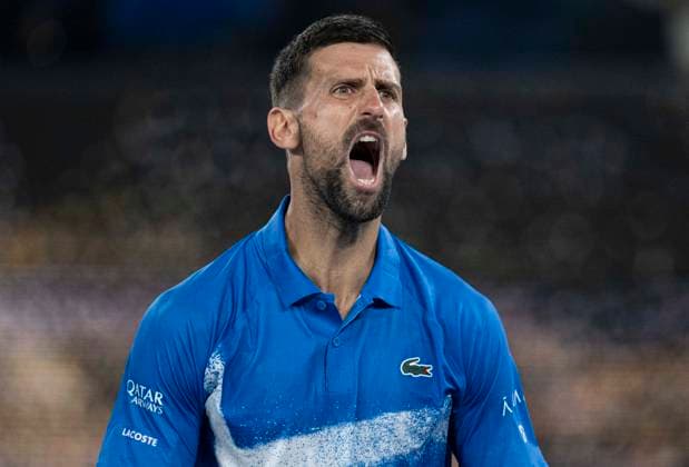 (250117) -- MELBOURNE, Jan. 17, 2025 -- Novak Djokovic celebrates after winning the men s singles 3rd round match between Novak Djokovic of Serbia and Tomas Machac of the Czech Republic at Australian Open tennis tournament in Melbourne, Australia, Jan. 17, 2025. ) (SP)AUSTRALIA-MELBOURNE-TENNIS-AUSTRALIAN OPEN-DAY 6 LuixSiuxWai 