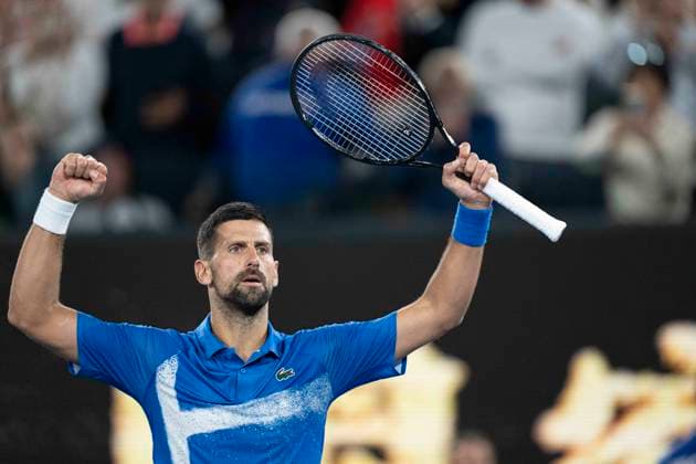 (250117) -- MELBOURNE, Jan. 17, 2025 -- Novak Djokovic celebrates after winning the men s singles 3rd round match between Novak Djokovic of Serbia and Tomas Machac of the Czech Republic at Australian Open tennis tournament in Melbourne, Australia, Jan. 17, 2025. ) (SP)AUSTRALIA-MELBOURNE-TENNIS-AUSTRALIAN OPEN-DAY 6 LuixSiuxWai 