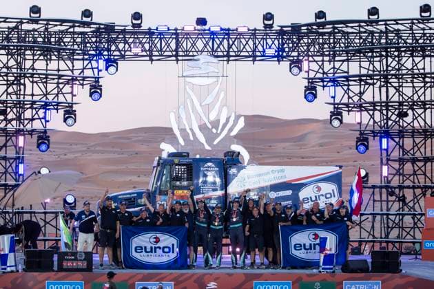 DAKAR 2025 - CEREMONY AND FINISH PODIUM 602 VAN DEN BRINK Mitchel (nld), VAN DE POL Jarno (nld), TORRALLARDONA Moises (spa), Iveco, EUROL Rallysport, Trucks, action during the Ceremony and Finish Podium of the Dakar 2025 on January 17, 2025 in Subaytah, Saudi Arabia - SubaytahSaudi Arabia  Copyright: xJULIENxDELFOSSEx