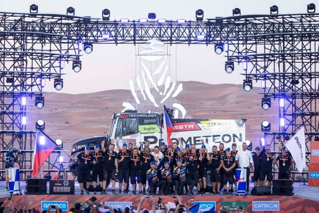 DAKAR 2025 - CEREMONY AND FINISH PODIUM 600 MACIK Martin (cze), TOMASEK Frantisek (cze), SVANDA David (cze), Iveco, MM Technology, Trucks, action during the Ceremony and Finish Podium of the Dakar 2025 on January 17, 2025 in Subaytah, Saudi Arabia - SubaytahSaudi Arabia  Copyright: xJULIENxDELFOSSEx