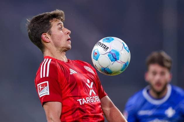 17 01 2025, Football, Fortuna Düsseldorf SV Darmstadt 98, 2 Fußball Bundesliga, 18 Matchday, Merkur Spiel Arena, Season 2024 2025 Tim Oberdorf Fortuna Düsseldorf 15 DFB regulations prohibit any use of photographs as image sequences and or quasi video Nordrhein Westfalen Germany