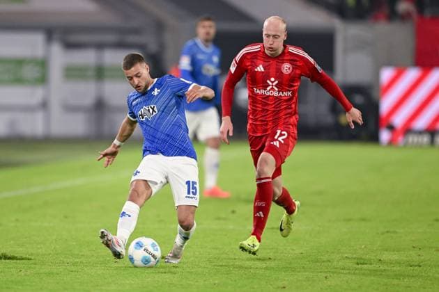 17 01 2025, Football, 2 Bundesliga, Matchday 18 Season 2024 2025, Fortuna Düsseldorf SV Darmstadt, Fabian Nürnberger SV Darmstadt , Valgeir Lunddal Fridriksson Fortuna Düsseldorf xRHR PHOTO TKx Copyright: RHR-FOTOx RHR-FOTO TK