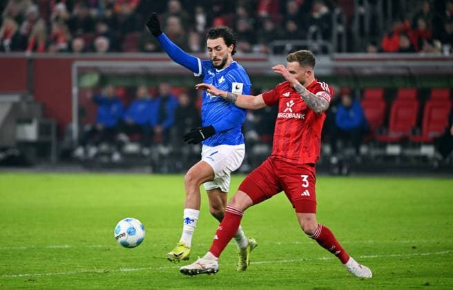 Football, 2 Bundesliga, Germany, Men, Season 2024 2025, Matchday 18, Merkur Spiel Arena Düsseldorf, Fortuna Düsseldorf SV Darmstadt 2 2 Fraser Hornby SVD , Andre Hoffmann F95 Action