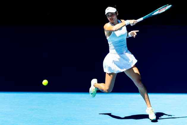 MELBOURNE, VIC - JANUARY 18: Emma Raducanu of the United Kingdom in action during Round 3 of the 2025 Australian Open on January 18 2025, at Melbourne Park in Melbourne, Australia. (Photo by Jason Heidrich Icon Sportswire) TENNIS: JAN 18 Australian Open EDITORIAL USE ONLY Icon250118021
