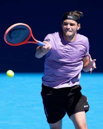 January 18, 2025: 4th seed TAYLOR FRITZ of the USA in action against GAEL MONFILS of France on Margaret Court Arena in a Men s Singles 3rd round match on day 7 of the 2025 Australian Open in Melbourne, Australia. Cal Media Melbourne Australia - ZUMAc04_ 20250118_faf_c04_030 Copyright: xSydneyxLowx