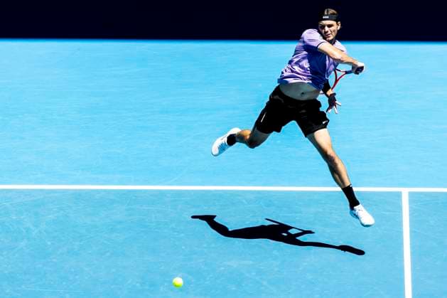MELBOURNE, VIC - JANUARY 18: Taylor Fritz of the United States of America in action during Round 3 of the 2025 Australian Open on January 18 2025, at Melbourne Park in Melbourne, Australia. (Photo by Jason Heidrich Icon Sportswire) TENNIS: JAN 18 Australian Open EDITORIAL USE ONLY Icon250118103