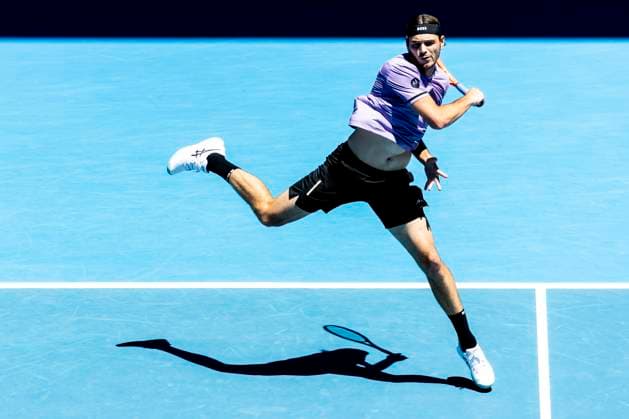 MELBOURNE, VIC - JANUARY 18: Taylor Fritz of the United States of America in action during Round 3 of the 2025 Australian Open on January 18 2025, at Melbourne Park in Melbourne, Australia. (Photo by Jason Heidrich Icon Sportswire) TENNIS: JAN 18 Australian Open EDITORIAL USE ONLY Icon250118104