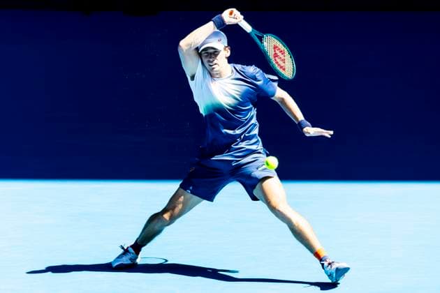 MELBOURNE, VIC - JANUARY 18: Alex de Minaur of Australia in action during Round 3 of the 2025 Australian Open on January 18 2025, at Melbourne Park in Melbourne, Australia. (Photo by Jason Heidrich Icon Sportswire) TENNIS: JAN 18 Australian Open EDITORIAL USE ONLY Icon250118150
