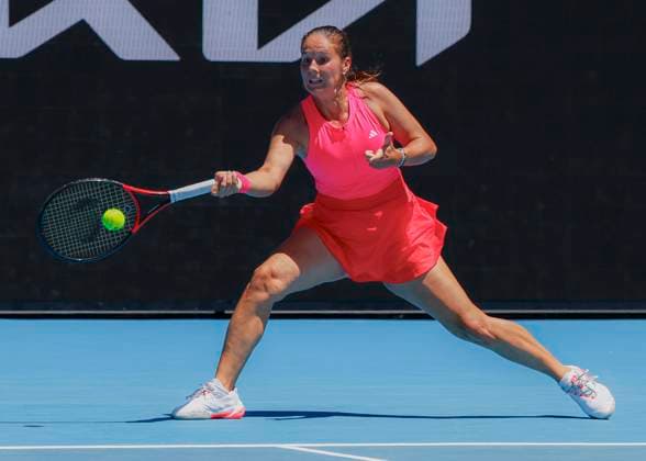 (250118) -- MELBOURNE, Jan. 18, 2025 -- Daria Kasatkina hits a return during the women s singles third round match between Daria Kasatkina of Russia and Yulia Putintseva of Kazakhstan at Australian Open tennis tournament in Melbourne, Australia, Jan. 18, 2025. (Photo by Xinhua) (SP)AUSTRALIA-MELBOURNE-TENNIS-AUSTRALIAN OPEN-DAY 7 ChuxChen 