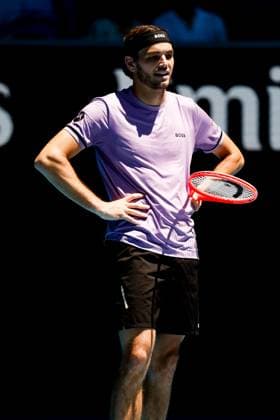 January 18, 2025: MELBOURNE, AUSTRALIA - JANUARY 18: Taylor Fritz of USA reacts to losing a point against Gael Monfils of France on day seven of the 2025 Australian Open at Melbourne Park on January 18, 2025 in Melbourne, Australia. - ZUMAp121 20250118_zsp_p121_041 Copyright: xChrisxPutnamx