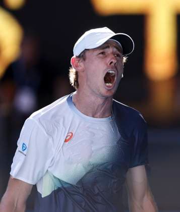 (250118) -- MELBOURNE, Jan. 18, 2025 -- Alex de Minaur celebrates after winning the men s singles 3rd round match between Alex de Minaur of Australia and Francisco Cerundolo of Argentina at Australian Open tennis tournament in Melbourne, Australia, Jan. 18, 2025. ) (SP)AUSTRALIA-MELBOURNE-TENNIS-AUSTRALIAN OPEN-DAY 7 MaxPing 