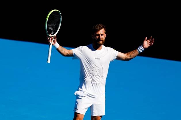 January 18, 2025: MELBOURNE, AUSTRALIA - JANUARY 18: Corentin Moutet of France engages with the crowd after winning a point against Learner Tien of USA on day seven of the 2025 Australian Open at Melbourne Park on January 18, 2025 in Melbourne, Australia. - ZUMAp121 20250118_zsp_p121_098 Copyright: xChrisxPutnamx