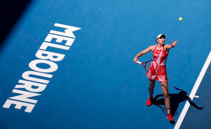 (250118) -- MELBOURNE, Jan. 18, 2025 -- Elena Rybakina serves during the women s singles 3rd round match between Elena Rybakina of Kazakhstan and Dayana Yastremska of Ukraine at Australian Open tennis tournament in Melbourne, Australia, Jan. 18, 2025. ) (SP)AUSTRALIA-MELBOURNE-TENNIS-AUSTRALIAN OPEN-DAY 7 MaxPing 