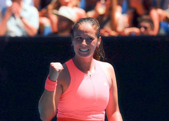 (250118) -- MELBOURNE, Jan. 18, 2025 -- Daria Kasatkina celebrates scoring during the women s singles third round match between Daria Kasatkina of Russia and Yulia Putintseva of Kazakhstan at Australian Open tennis tournament in Melbourne, Australia, Jan. 18, 2025. (Photo by Xinhua) (SP)AUSTRALIA-MELBOURNE-TENNIS-AUSTRALIAN OPEN-DAY 7 ChuxChen 