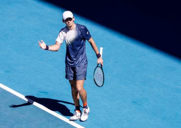 (250118) -- MELBOURNE, Jan. 18, 2025 -- Alex de Minaur celebrates scoring during the men s singles 3rd round match between Alex de Minaur of Australia and Francisco Cerundolo of Argentina at Australian Open tennis tournament in Melbourne, Australia, Jan. 18, 2025. ) (SP)AUSTRALIA-MELBOURNE-TENNIS-AUSTRALIAN OPEN-DAY 7 MaxPing 
