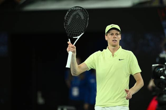 TENNIS AUSTRALIAN OPEN, Jannik Sinner of Italy celebrates match point during his round three win over Marcos Giron of USA during the 2025 Australian Open at Melbourne Park in Melbourne, Saturday, January 18, 2025. ( NO ARCHIVING, EDITORIAL USE ONLY, NO USE IN BOOKS WITHOUT CONSENT MELBOURNE VICTORIA AUSTRALIA  Copyright: xJOELxCARRETTx 20250118127462793823