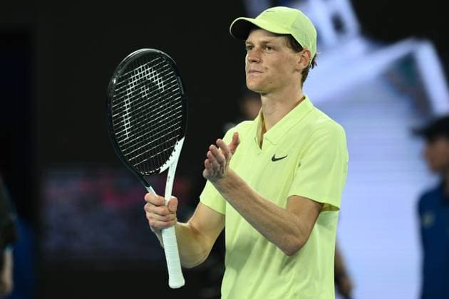 TENNIS AUSTRALIAN OPEN, Jannik Sinner of Italy celebrates match point during his round three win over Marcos Giron of USA during the 2025 Australian Open at Melbourne Park in Melbourne, Saturday, January 18, 2025. ( NO ARCHIVING, EDITORIAL USE ONLY, NO USE IN BOOKS WITHOUT CONSENT MELBOURNE VICTORIA AUSTRALIA  Copyright: xJOELxCARRETTx 20250118181293855078
