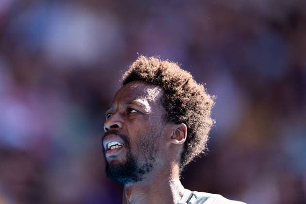 (250118) -- MELBOURNE, Jan. 18, 2025 -- Gael Monfils reacts during the men s singles 3rd round match between Taylor Fritz of the United States and Gael Monfils of France at Australian Open tennis tournament in Melbourne, Australia, Jan. 18, 2025. (Photo by Xinhua) (SP)AUSTRALIA-MELBOURNE-TENNIS-AUSTRALIAN OPEN-DAY 7 HuxJingchen 