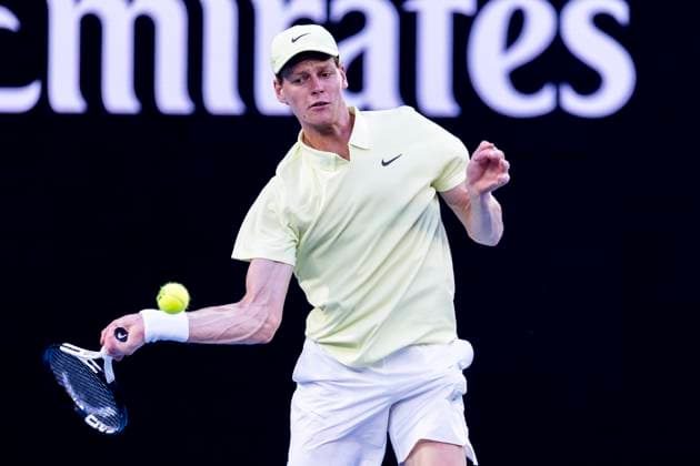 MELBOURNE, VIC - JANUARY 18: Jannik Sinner of Italy in action during Round 3 of the 2025 Australian Open on January 18 2025, at Melbourne Park in Melbourne, Australia. (Photo by Jason Heidrich Icon Sportswire) TENNIS: JAN 18 Australian Open EDITORIAL USE ONLY Icon250118224