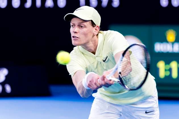 MELBOURNE, VIC - JANUARY 18: Jannik Sinner of Italy in action during Round 3 of the 2025 Australian Open on January 18 2025, at Melbourne Park in Melbourne, Australia. (Photo by Jason Heidrich Icon Sportswire) TENNIS: JAN 18 Australian Open EDITORIAL USE ONLY Icon250118232