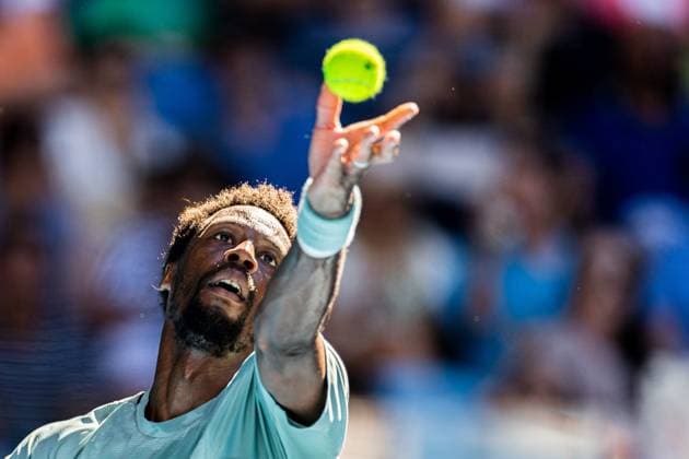 (250118) -- MELBOURNE, Jan. 18, 2025 -- Gael Monfils serves during the men s singles 3rd round match between Taylor Fritz of the United States and Gael Monfils of France at Australian Open tennis tournament in Melbourne, Australia, Jan. 18, 2025. (Photo by Xinhua) (SP)AUSTRALIA-MELBOURNE-TENNIS-AUSTRALIAN OPEN-DAY 7 HuxJingchen 