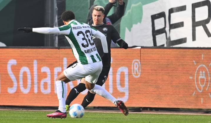 18 01 2025 Soccer season 2024 2025 2 Soccer Bundesliga 18 Matchday SC Preußen Preussen Münster SCP SpVgg Greuther Fürth Kleeblatt Sportfoto Zink xwoxzix DFL regulations prohibit any use of photographs as image sequences and or quasi video only for editorial use Etienne Amenyido 30, Preußen Münster Felix Klaus 30, SpVgg Greuther Fürth