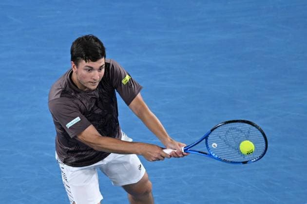 TENNIS AUSTRALIAN OPEN, Miomir Kecmanovic of Serbia during his round three match against Holger Rune of Denmark during the 2025 Australian Open at Melbourne Park in Melbourne, Saturday, January 18, 2025. ( NO ARCHIVING, EDITORIAL USE ONLY, NO USE IN BOOKS WITHOUT CONSENT MELBOURNE VICTORIA AUSTRALIA  Copyright: xJAMESxROSSx 20250118110679698047