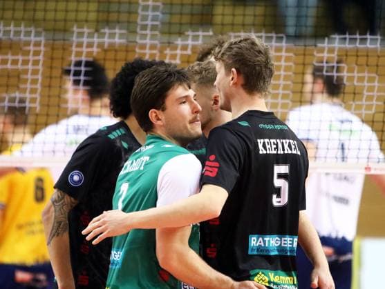 Haching delighted to win a point, He Volleyball Bundesliga 2024 25, TSV Haching Muenchen vs SVG Lueneburg, Geothermie Arena, Unterhaching, 18 01 25 Copyright: WolfgangxFehrmann