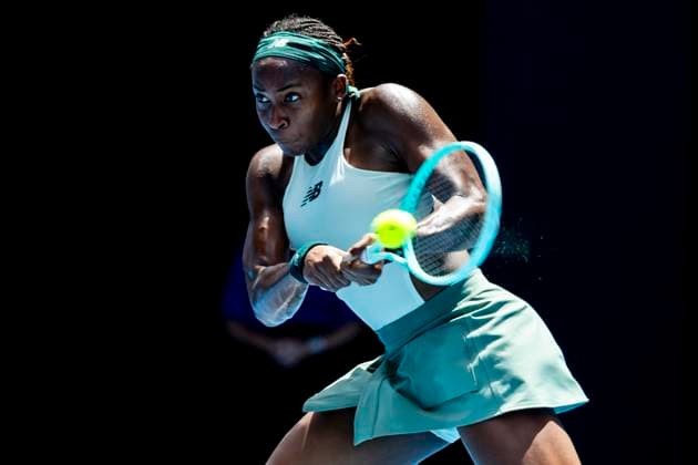 MELBOURNE, VIC - JANUARY 19: Coco Gauff of the United States of America in action during Round 4 of the 2025 Australian Open on January 19 2025, at Melbourne Park in Melbourne, Australia. (Photo by Jason Heidrich Icon Sportswire) TENNIS: JAN 19 Australian Open EDITORIAL USE ONLY Icon250119140