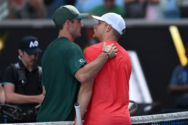 TENNIS AUSTRALIAN OPEN, Alejandro Davidovich Fokina of Spain (right) reacts after loosing his round four match against Tommy Paul of the USA (left) during the 2025 Australian Open at Melbourne Park in Melbourne, Sunday, January 19, 2025. ( NO ARCHIVING, EDITORIAL USE ONLY, NO USE IN BOOKS WITHOUT CONSENT MELBOURNE VICTORIA AUSTRALIA  Copyright: xLUKASxCOCHx 20250119114694751445