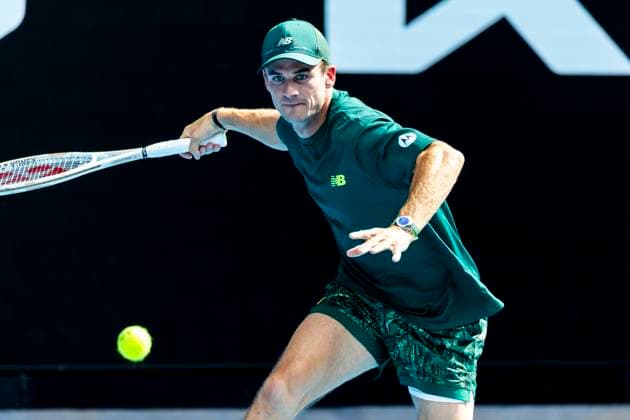 MELBOURNE, VIC - JANUARY 19: Tommy Paul of the United States of America in action during Round 4 of the 2025 Australian Open on January 19 2025, at Melbourne Park in Melbourne, Australia. (Photo by Jason Heidrich Icon Sportswire) TENNIS: JAN 19 Australian Open EDITORIAL USE ONLY Icon250119163