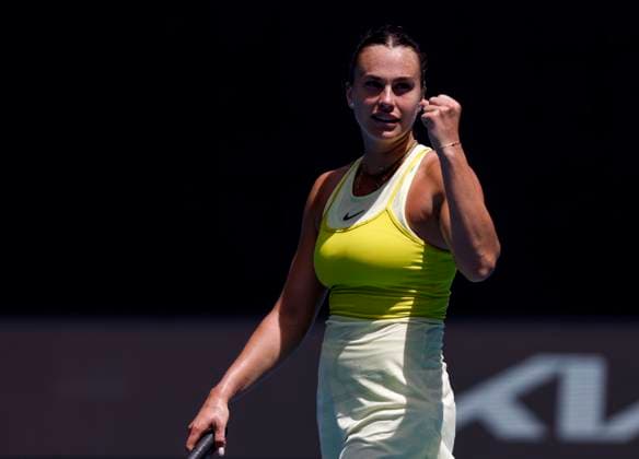 (250119) -- MELBOURNE, Jan. 19, 2025 -- Aryna Sabalenka celebrates after the women s singles 4th round match between Aryna Sabalenka of Belarus and Mirra Andreeva of Russia at Australian Open tennis tournament in Melbourne, Australia, Jan. 19, 2025. ) (SP)AUSTRALIA-MELBOURNE-TENNIS-AUSTRALIAN OPEN-DAY 8 MaxPing 