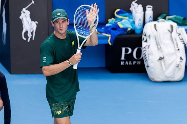 (250119) -- MELBOURNE, Jan. 19, 2025 -- Tommy Paul celebrates after the men s singles 4th round match between Tommy Paul of the United States and Alejandro Davidovich Fokina of Spain at Australian Open tennis tournament in Melbourne, Australia, Jan. 19, 2025. (Photo by Xinhua) (SP)AUSTRALIA-MELBOURNE-TENNIS-AUSTRALIAN OPEN-DAY 8 HuxJingchen 
