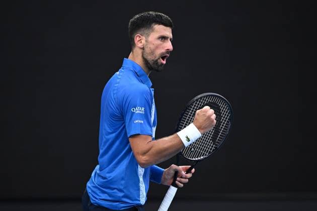 TENNIS AUSTRALIAN OPEN, Novak Djokovic of Serbia reacts during his round four match against Jiri Lehecka of the The Czech Republic during the 2025 Australian Open at Melbourne Park in Melbourne, Sunday, January 19, 2025. ( NO ARCHIVING, EDITORIAL USE ONLY, NO USE IN BOOKS WITHOUT CONSENT MELBOURNE VICTORIA AUSTRALIA  Copyright: xJAMESxROSSx 20250119148380120995