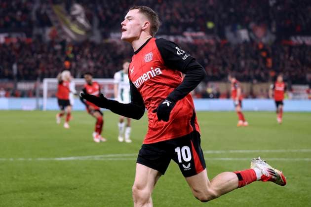 WIRTZ Florian Team Bayer 04 Leverkusen cheers after his goal for 1 0 DFL Fussball Bundesliga Saison 2024 2025 BL Spiel Bayer 04 Leverkusen Gladbach 3 1 am 18 01 2025 in Leverkusen DFL REGULATIONS PROHIBIT ANY USE OF PHOTOGRAPHS as IMAGE SEQUENCES and or QUASI VIDEO Copyright: xLacixPerenyix