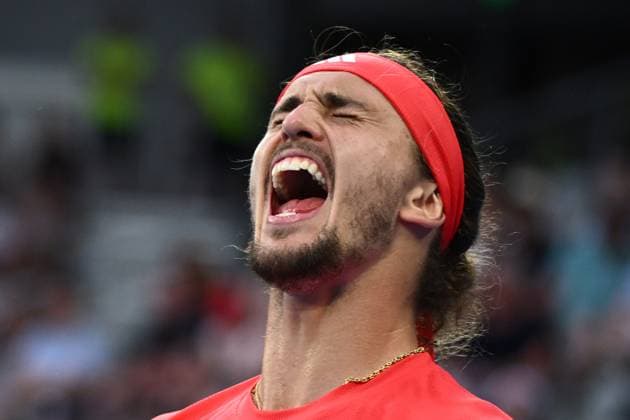 TENNIS AUSTRALIAN OPEN, Alexander Zverev of Germany reacts during his round four match against Ugo Humbert of France during the 2025 Australian Open at Melbourne Park in Melbourne, Sunday, January 19, 2025.( NO ARCHIVING, EDITORIAL USE ONLY, NO USE IN BOOKS WITHOUT CONSENT MELBOURNE VICTORIA AUSTRALIA  Copyright: xJOELxCARRETTx 20250119157007899889