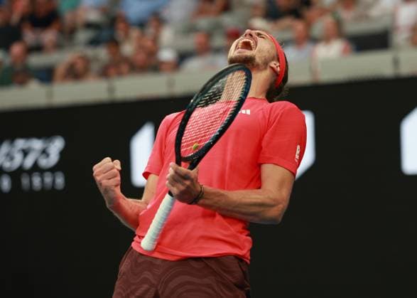 Alexander Zverev makes a fist and cheers, cheers, joy, emotion, Australian Open 2024, Melbourne Park, Melbourne, Victoria, Australia Copyright: xJuergenxHasenkopfx